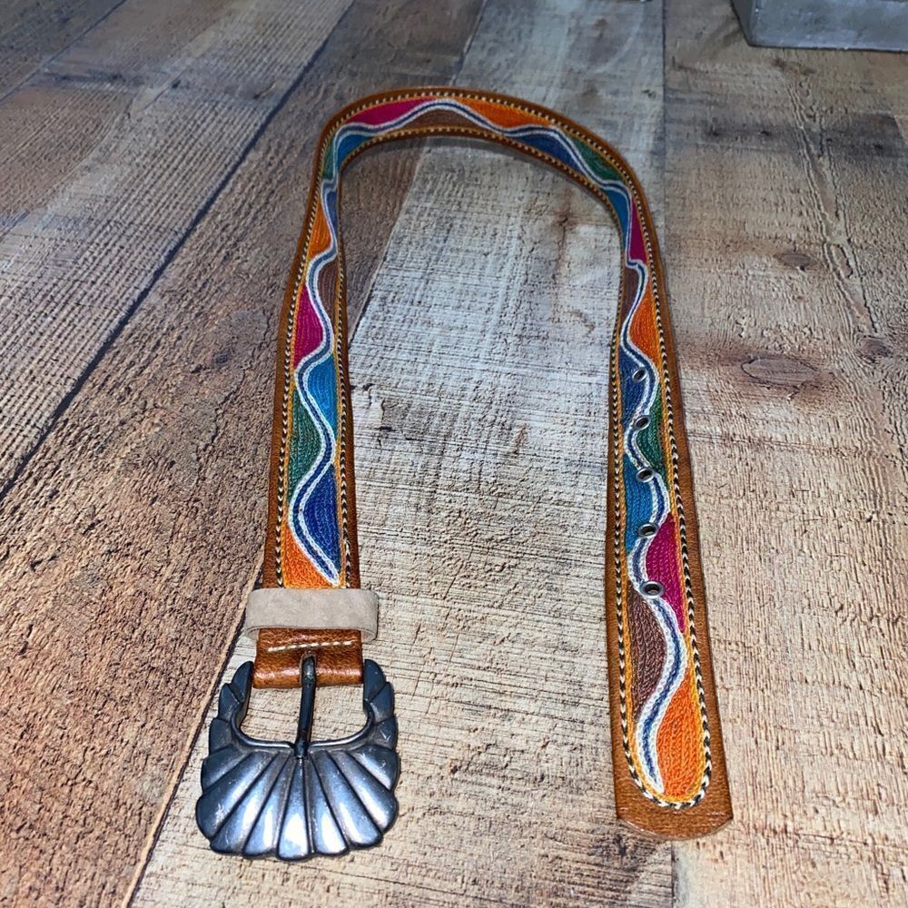 Vintage Leslie fay belt stitched leather small